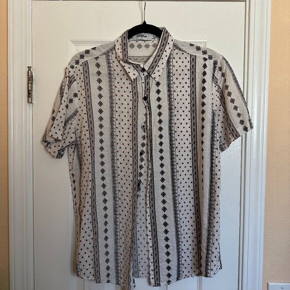 Vatpave - Men’s Casual Short Sleeve Button-Down Shirt White/Black Medium - Picture 4 of 6